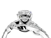 Solitaire Engagement Ring Setting for Emerald Cut Center with Pave Bypass Twist Band and Prong Head in White Gold
