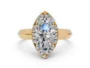 Halo Engagement Ring Setting for Marquise Center with Knife Ridge Cathedral Band and Prong Head in Yellow Gold