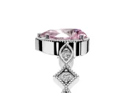 Milgrain Bezel Engagement Ring Setting for Fancy Pink Pear-Shaped Center with Marquise Stations and Bezel Head in Platinum