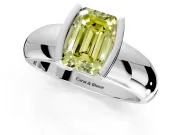 Tension Engagement Ring Setting for Fancy Yellow Emerald Cut Center with Wide Flat Band and Tension Head in Platinum