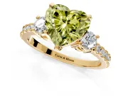3 Stone Engagement Ring Setting for Fancy Yellow Heart-Shaped Center with Round Cut Side Accents and Prong Head in Yellow Gold