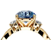 3 Stone Engagement Ring Setting for Fancy Blue Round Cut Center with Pave Twist Band and Prong Head in Yellow Gold