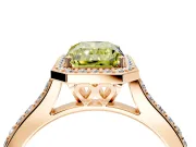 Halo Engagement Ring Setting for Fancy Yellow Radiant Cut Center with Pave Accents, Heart Basket and Prong Head in Rose Gold
