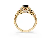 Solitaire Engagement Ring Setting for Fancy Black Oval Center with Filigree Band and Prong Head in Yellow Gold
