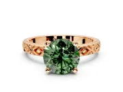 Solitaire Engagement Ring Setting for Fancy Green Round Cut Center with Milgrain X Pattern Band and Prong Head in Rose Gold