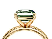 Solitaire Engagement Ring Setting for Fancy Green Asscher Cut Center with Milgrain X Pattern Band and Prong Head in Yellow Gold