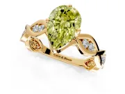 Solitaire Engagement Ring Setting for Fancy Yellow Pear-Shaped Center with Accented Twist Band and Leaf Prong Head in Yellow Gold