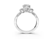 3 Stone Engagement Ring Setting for Cushion Cut Center with Pave Twist Band and Prong Head in Platinum