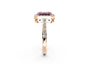 Halo Engagement Ring Setting for Fancy Pink Emerald Cut Center with Heart-Shaped Openwork, Pave Band and Prong Head in Rose Gold