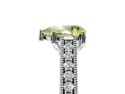 Solitaire Engagement Ring Setting for Fancy Yellow Pear-Shaped Center with Engraved Pave Band and Prong Head in Sterling Silver