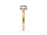 Hidden Halo Engagement Ring Setting for Fancy Blue Radiant Cut Center with Plain Rounded Band and Prong Head in Yellow Gold