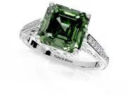 Cathedral Engagement Ring Setting for Fancy Green Asscher Cut Center with Antique-Style Pave Band and Prong Head in Platinum