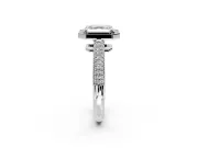 Milgrain Halo Engagement Ring Setting for Asscher Cut Center with Three-Sided Pave Band and Prong Head in White Gold
