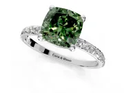 Solitaire Engagement Ring Setting for Fancy Green Cushion Cut Center with Pave Accents and Prong Head in Platinum