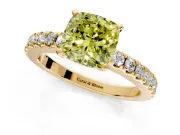 Solitaire Engagement Ring Setting for Fancy Yellow Cushion Cut Center with Single Row Accent Band and Prong Head in Yellow Gold
