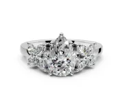 Floral Engagement Ring Setting for Pear-Shaped Center with Marquise Cluster Shoulders and Prong Head in Sterling Silver