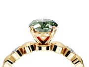 Solitaire Engagement Ring Setting for Fancy Green Oval Center with Beaded Bezel Station Band and Prong Head in Yellow Gold