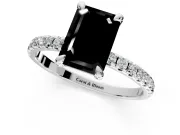Solitaire Engagement Ring Setting for Fancy Black Emerald Cut Center with Fine Pave Narrow Band and Prong Head in Platinum