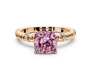 Rope Engagement Ring Setting for Fancy Pink Cushion Cut Center with Accent Shoulders and Prong Head in Rose Gold