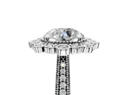 Milgrain Halo Engagement Ring Setting for Round Cut Center with Bezel Point Accents and Prong Head in Platinum