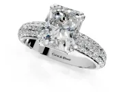 Solitaire Engagement Ring Setting for Radiant Cut Center with Multi-Row Pave Accents and Basket Head in Platinum