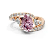 Solitaire Engagement Ring Setting for Fancy Pink Pear-Shaped Center with Pave Bypass Twist Band and Prong Head in Rose Gold