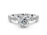 Solitaire Engagement Ring Setting for Heart-Shaped Center with Milgrain Bezel Accents and Prong Head in Platinum