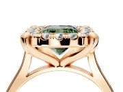 Single Halo Engagement Ring Setting for Fancy Green Cushion Cut Center with Corner Claws, Plain Band and Prong Head in Rose Gold