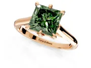 Solitaire Engagement Ring Setting for Fancy Green Princess Cut Center with Cathedral Band and Prong Head in Rose Gold