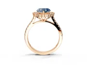 Milgrain Floral Halo Engagement Ring Setting for Fancy Blue Heart-Shaped Center with Pave Band and Prong Head in Rose Gold