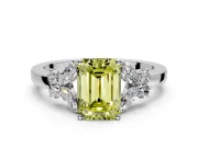 Solitaire Engagement Ring Setting for Fancy Yellow Emerald Cut Center with Marquise Flower Shoulders and Prong Head in Platinum