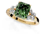 Solitaire Engagement Ring Setting for Fancy Green Radiant Cut Center with Marquise Flower Shoulders and Prong Head in Yellow Gold