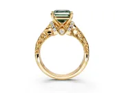 Solitaire Engagement Ring Setting for Fancy Green Asscher Cut Center with Filigree Accent Basket and Prong Head in Yellow Gold