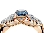 Cluster Engagement Ring Setting for Fancy Blue Emerald Cut Center with Round Cut Accent Frame and Prong Head in Rose Gold