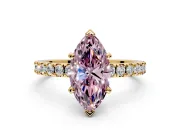 Solitaire Engagement Ring Setting for Fancy Pink Marquise Center with Fine Pave Band and Claw Prong Head in Yellow Gold