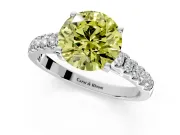 Solitaire Engagement Ring Setting for Fancy Yellow Round Cut Center with Partway Pave Band and Prong Head in Sterling Silver