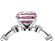 Solitaire Engagement Ring Setting for Fancy Pink Asscher Cut Center with Bezel Station Band and Prong Head in Platinum