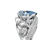 Halo Engagement Ring Setting for Fancy Blue Pear-Shaped Center with Marquise and Pave Bypass Band and Prong Head in White Gold