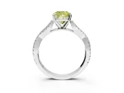 Solitaire Engagement Ring Setting for Fancy Yellow Cushion Cut Center with Twisted Pave Split Shank and Prong Head in Platinum