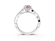 Solitaire Engagement Ring Setting for Fancy Pink Oval Center with Twisted Pave Split Shank and Prong Head in Sterling Silver