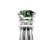 Solitaire Engagement Ring Setting for Fancy Green Round Cut Center with Grooved Bar Accent Band and Prong Head in Platinum