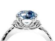 Paired Accent Engagement Ring Setting for Fancy Blue Round Cut Center with Pave Band and Prong Head in Sterling Silver