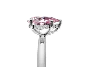 Hidden Halo Engagement Ring Setting for Fancy Pink Pear-Shaped Center with Thin Rounded Band and Prong Head in Platinum