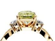 3 Stone Engagement Ring Setting for Fancy Yellow Radiant Cut Center with Pave Twist Band and Prong Head in Yellow Gold