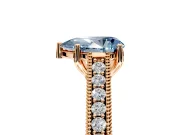 Solitaire Engagement Ring Setting for Fancy Blue Pear-Shaped Center with Engraved Pave Band and Prong Head in Rose Gold