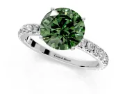 Solitaire Engagement Ring Setting for Fancy Green Round Cut Center with Large Accent Band and Prong Head in Sterling Silver