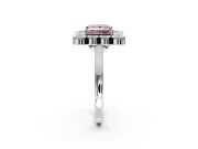 Cluster Halo Engagement Ring Setting for Fancy Pink Princess Cut Center with Milgrain Bezel Accents and Prong Head in White Gold