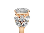 Leaf Cluster Engagement Ring Setting for Radiant Cut Center with Marquise Accents and Prong Head in Rose Gold