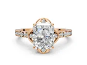Floral Engagement Ring Setting for Radiant Cut Center with Pave Band and Floral Prong Head in Rose Gold