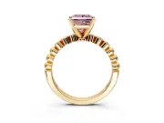 Solitaire Engagement Ring Setting for Fancy Pink Princess Cut Center with Bezel-Dot Beaded Band and Prong Head in Yellow Gold